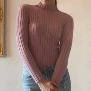 pink ribbed mock turtle neck sweater